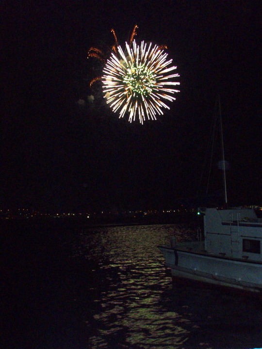 海面に映る花火もきれいです